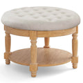 29 Round Tufted Storage Ottoman Coffee Table with Lower Shelf