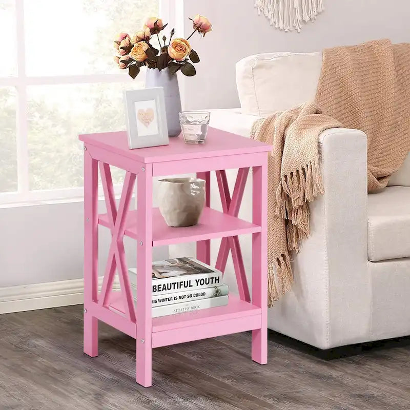 3-Tier Nightstand with Open Shelves and Metal Frame