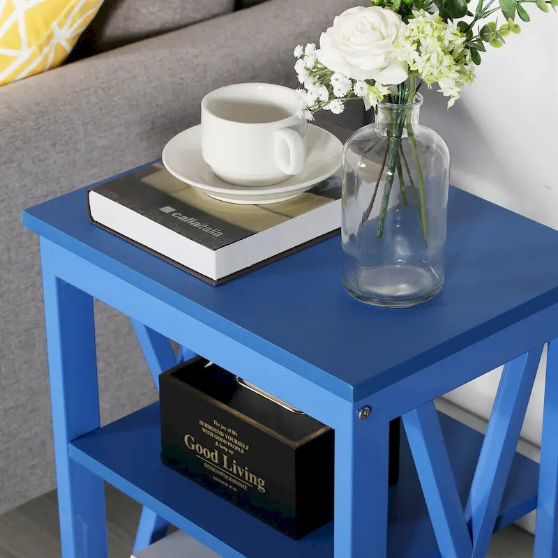 3-Tier Nightstand with Open Shelves and Metal Frame