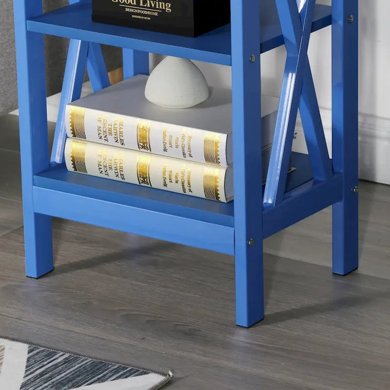 3-Tier Nightstand with Open Shelves and Metal Frame