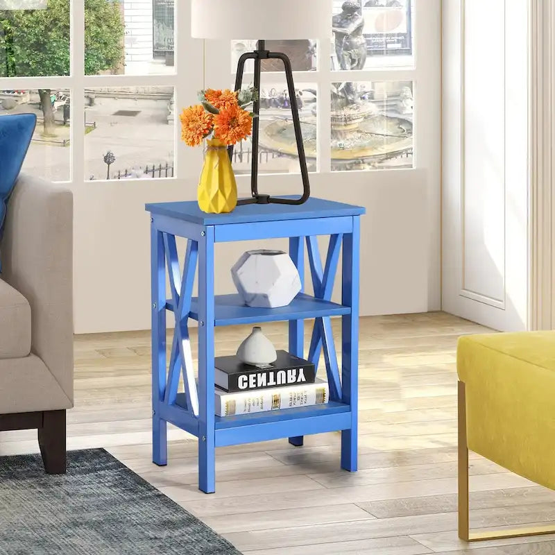 3-Tier Nightstand with Open Shelves and Metal Frame