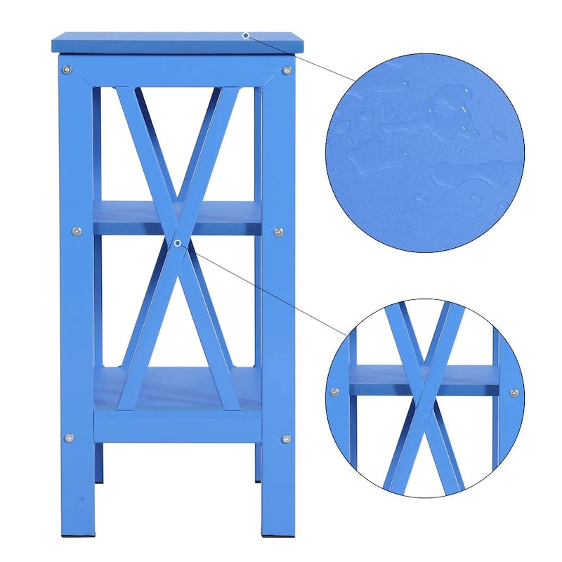 3-Tier Nightstand with Open Shelves and Metal Frame