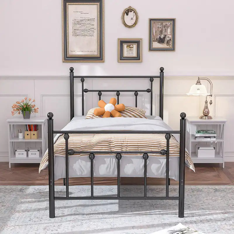 3-Tier Nightstand with Open Shelves and Metal Frame