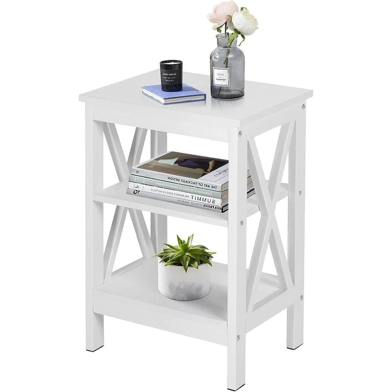 3-Tier Nightstand with Open Shelves and Metal Frame