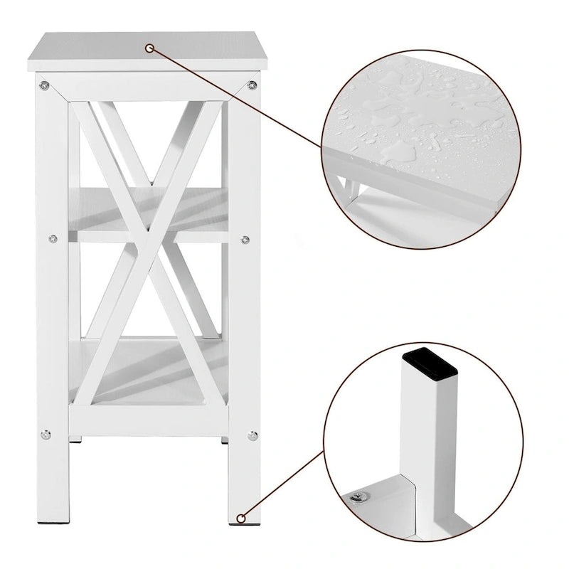 3-Tier Nightstand with Open Shelves and Metal Frame