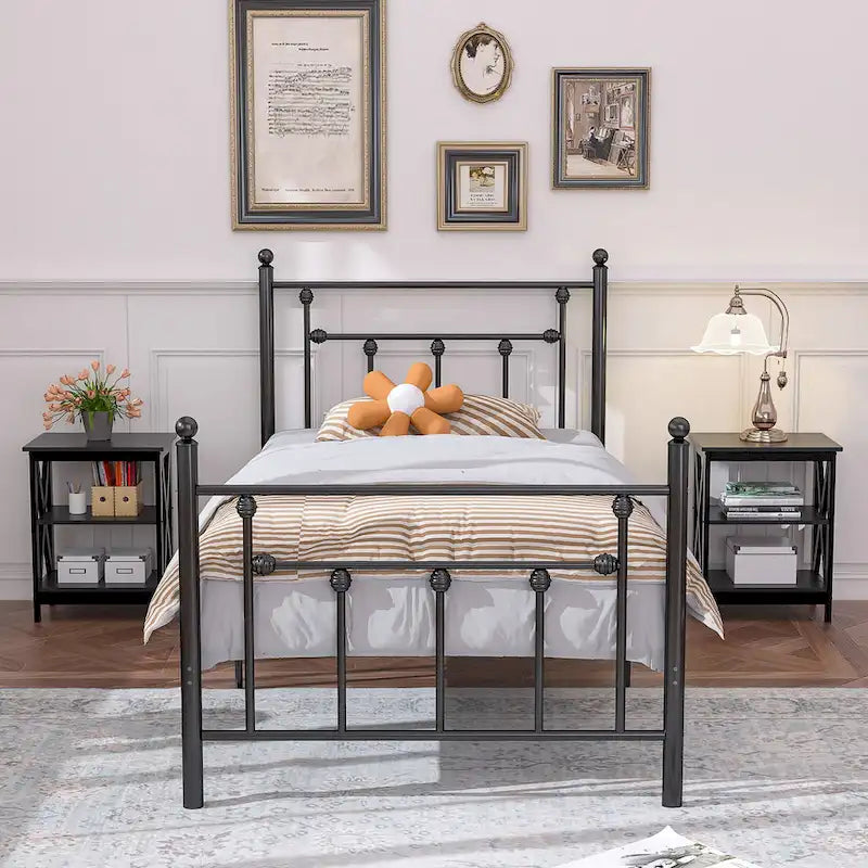 3-Tier Nightstand with Open Shelves and Metal Frame