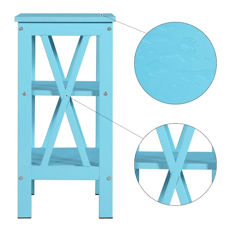 3-Tier Nightstand with Open Shelves and Metal Frame