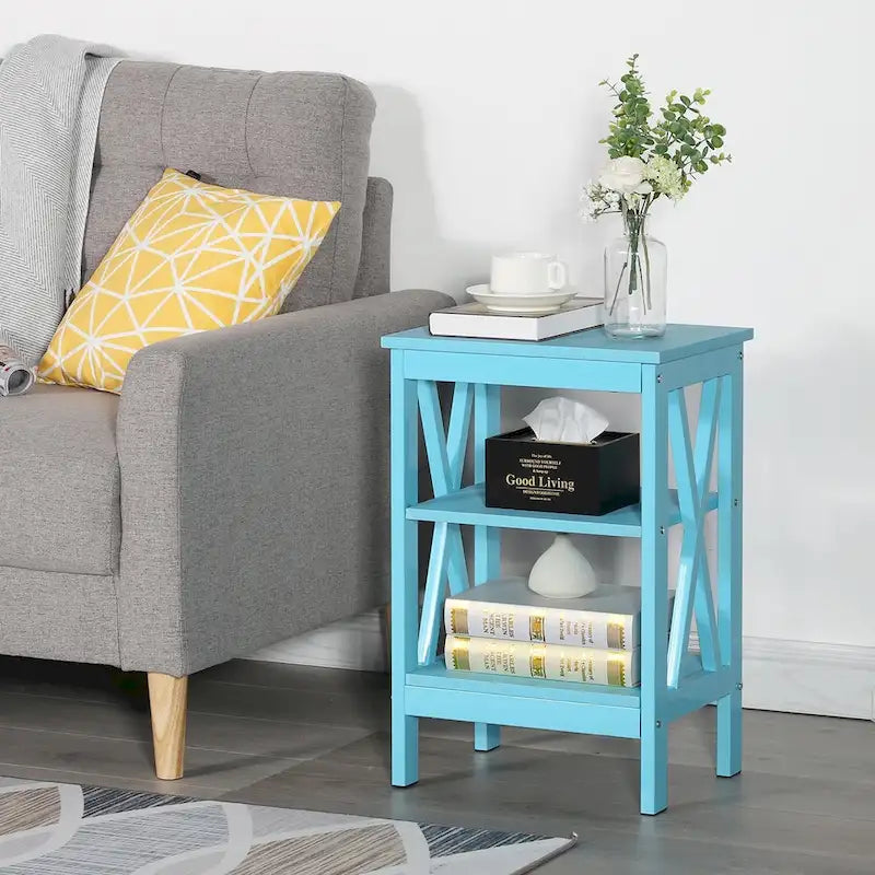 3-Tier Nightstand with Open Shelves and Metal Frame