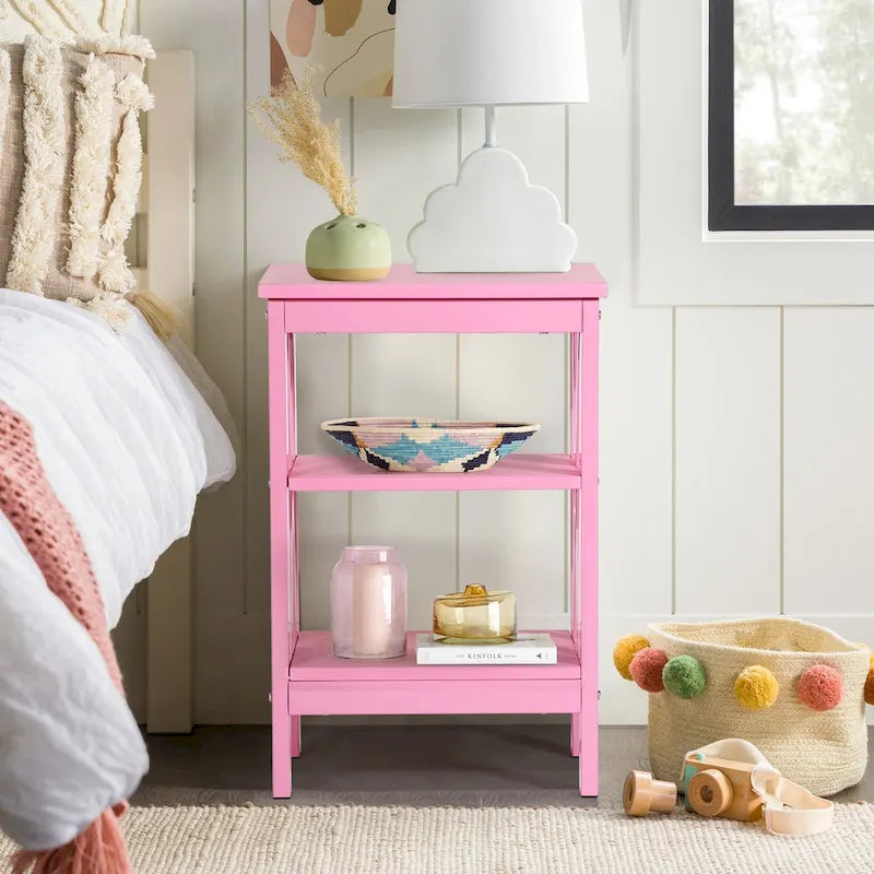 3-Tier Nightstand with Open Shelves and Metal Frame