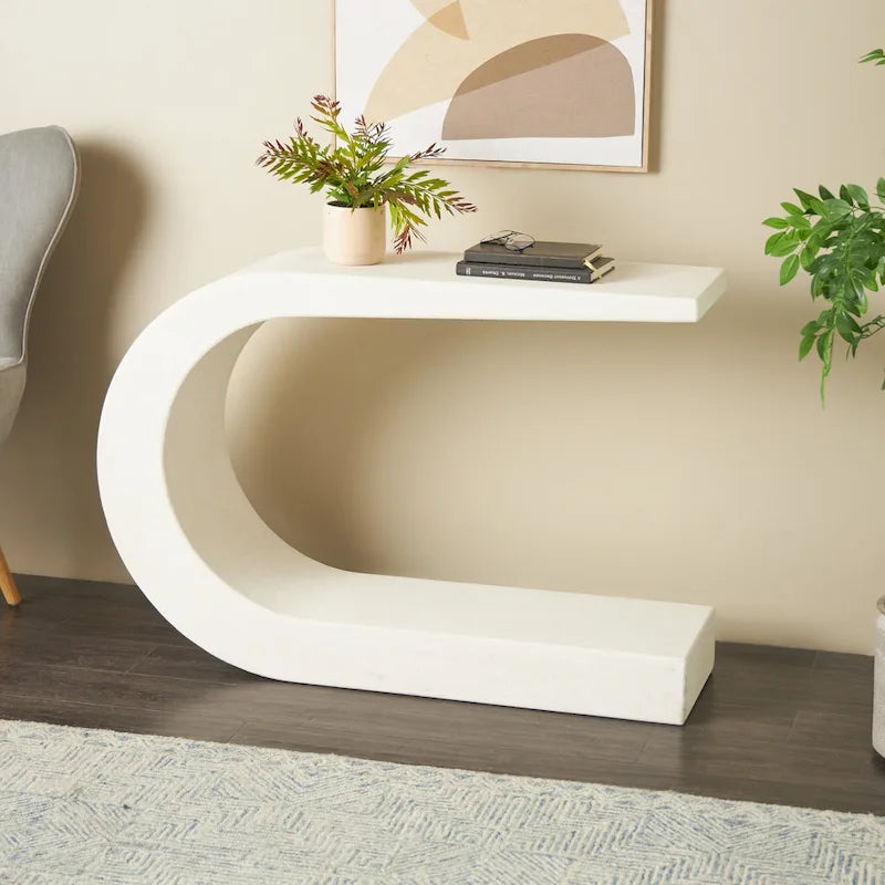 White C-Shaped MDF Console Table - 43.5L x 12W x 25H Inches