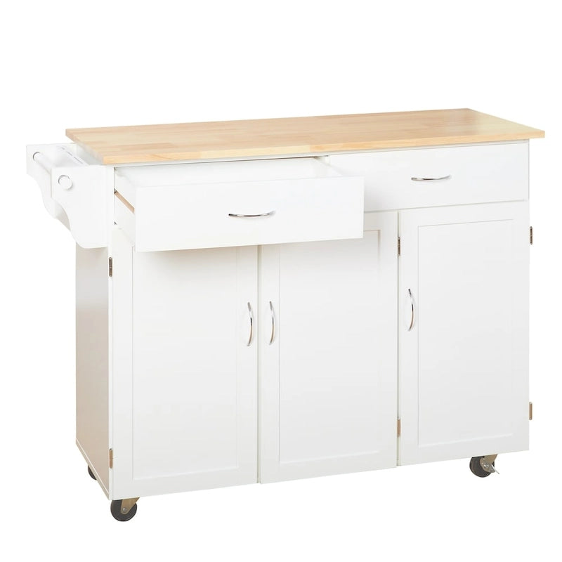Rolling Kitchen Cart with Solid Wood Top and Storage