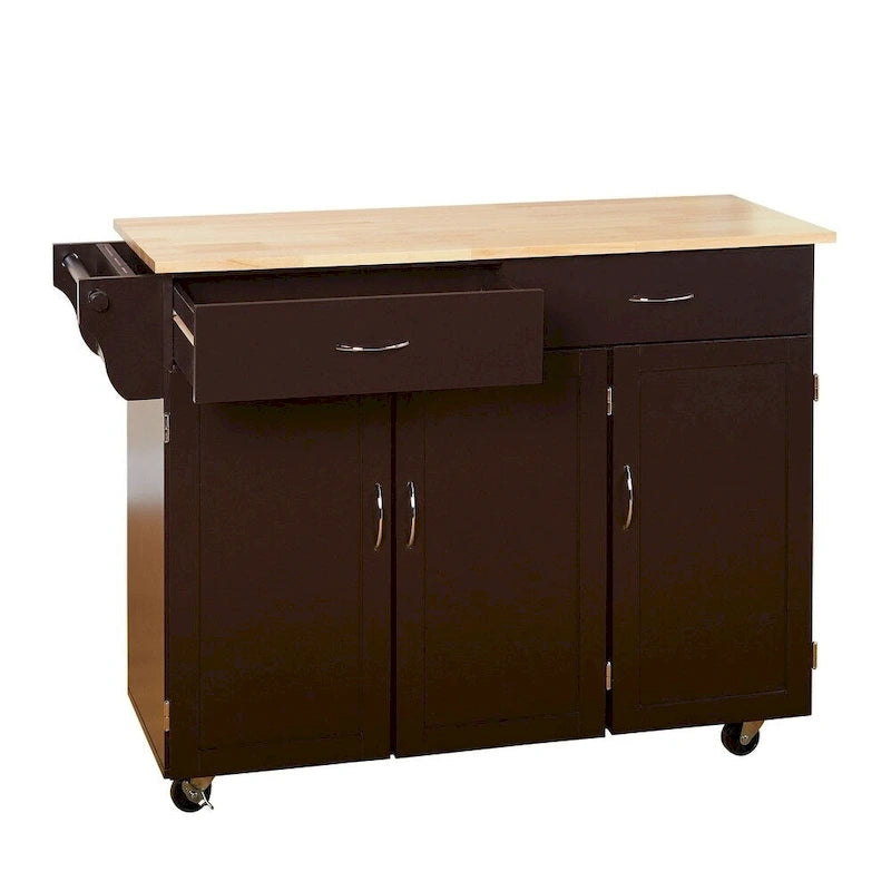 Rolling Kitchen Cart with Solid Wood Top and Storage