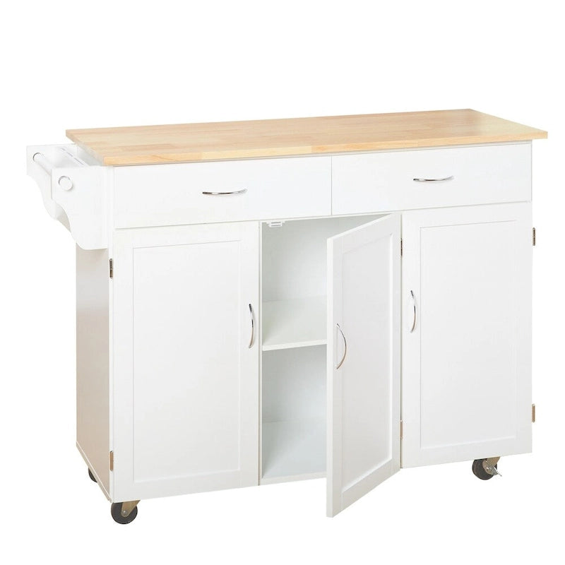 Rolling Kitchen Cart with Solid Wood Top and Storage