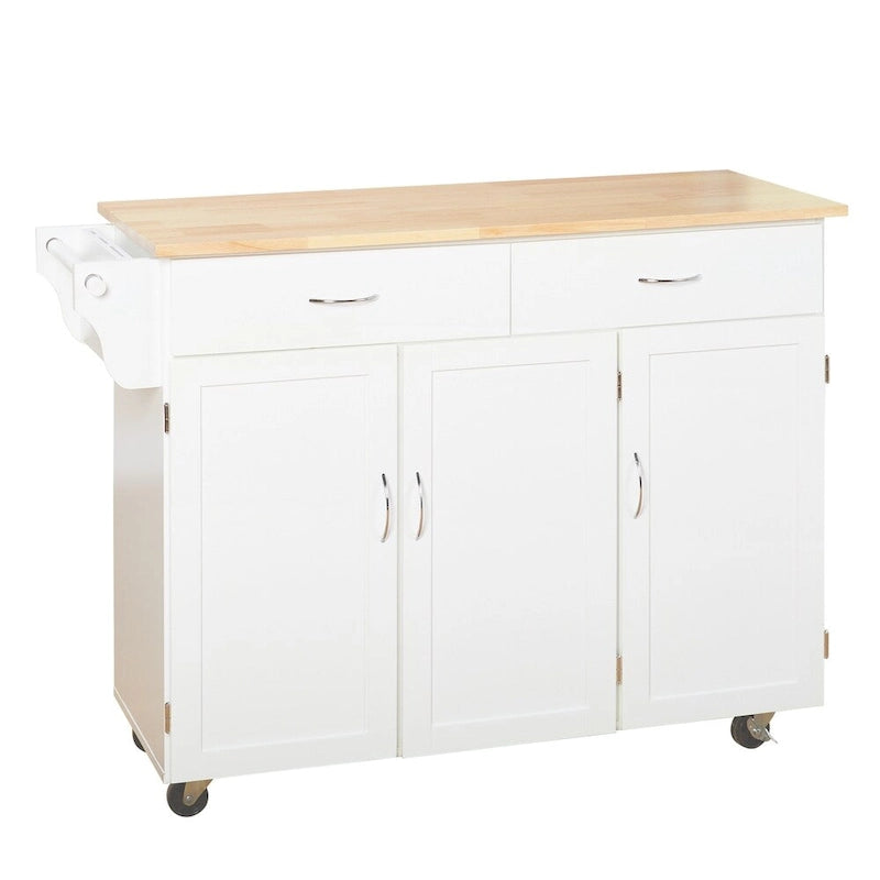 Rolling Kitchen Cart with Solid Wood Top and Storage