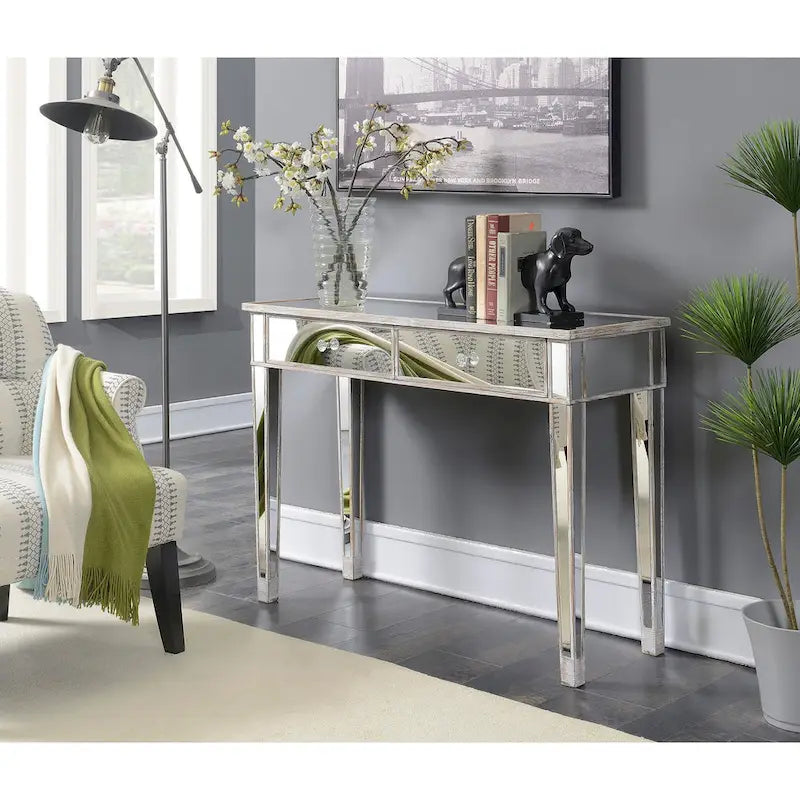 Mirrored 2-Drawer Desk and Console Table