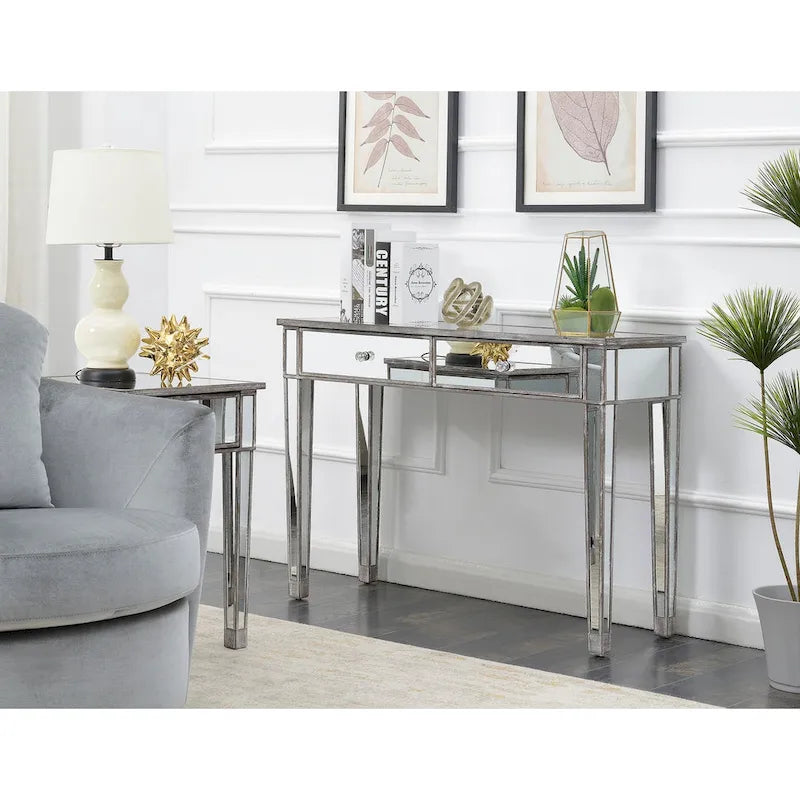 Mirrored 2-Drawer Desk and Console Table