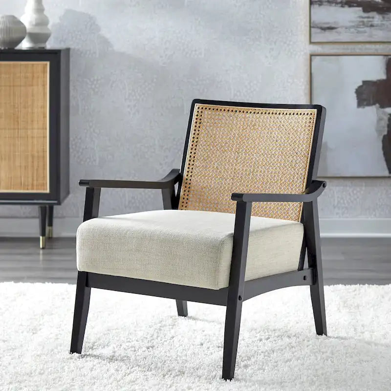 Natural Cane and Solid Wood Accent Chair