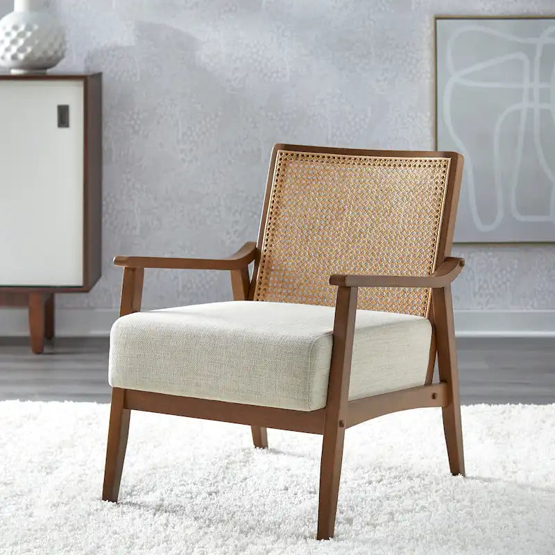 Natural Cane and Solid Wood Accent Chair