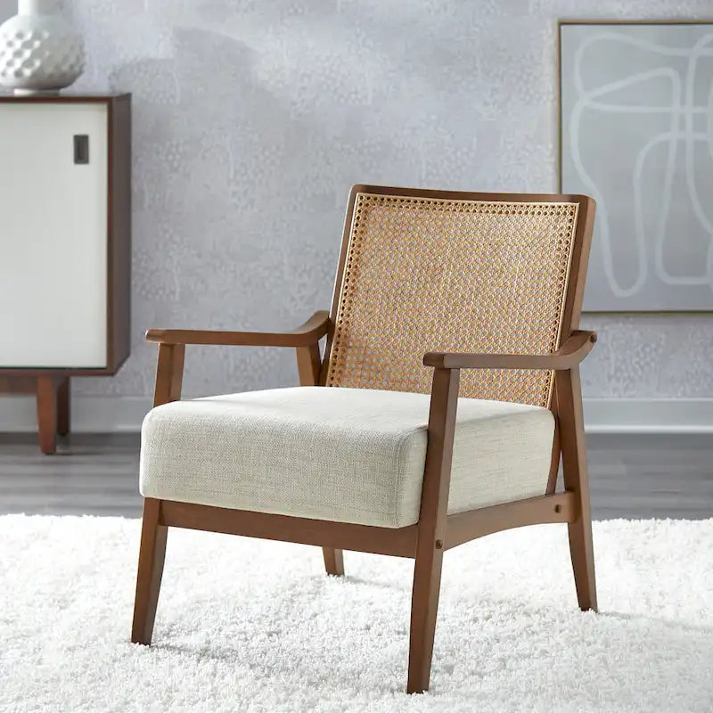 Natural Cane and Solid Wood Accent Chair