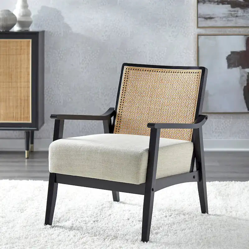 Natural Cane and Solid Wood Accent Chair