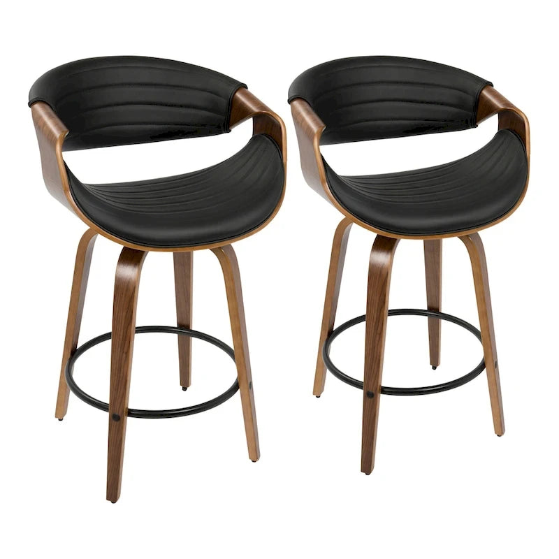 26-Inch Swivel Counter Stools with Bent Wood Legs & Round Footrest (Set of 2)