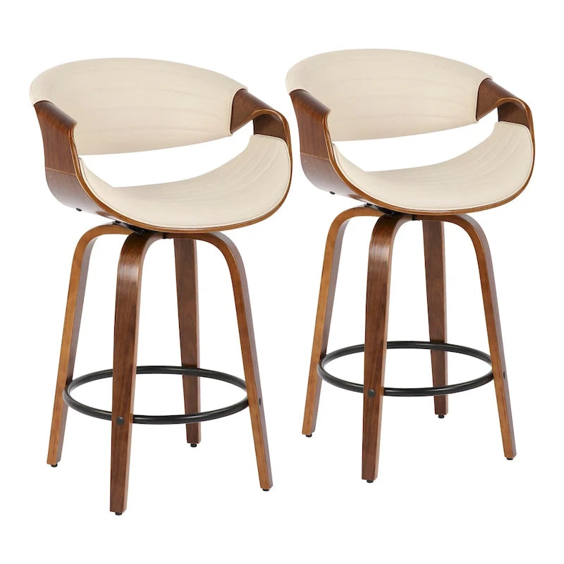 26-Inch Swivel Counter Stools with Bent Wood Legs & Round Footrest (Set of 2)