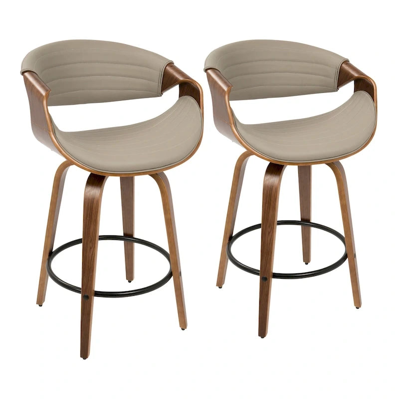 26-Inch Swivel Counter Stools with Bent Wood Legs & Round Footrest (Set of 2)
