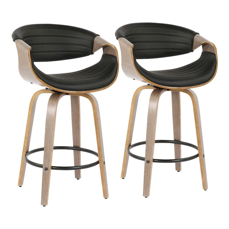 26-Inch Swivel Counter Stools with Bent Wood Legs & Round Footrest (Set of 2)