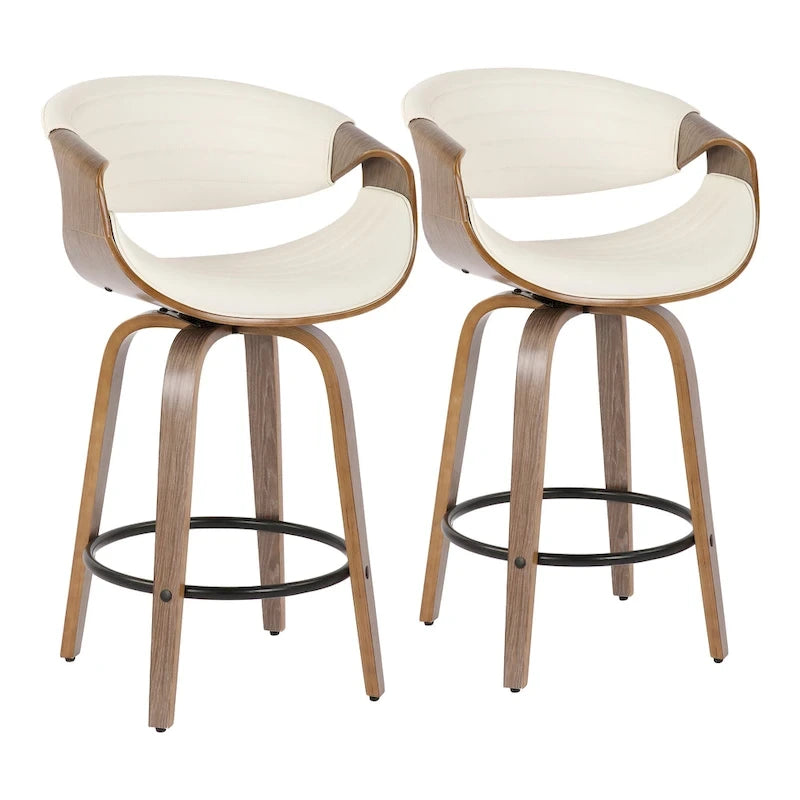 26-Inch Swivel Counter Stools with Bent Wood Legs & Round Footrest (Set of 2)