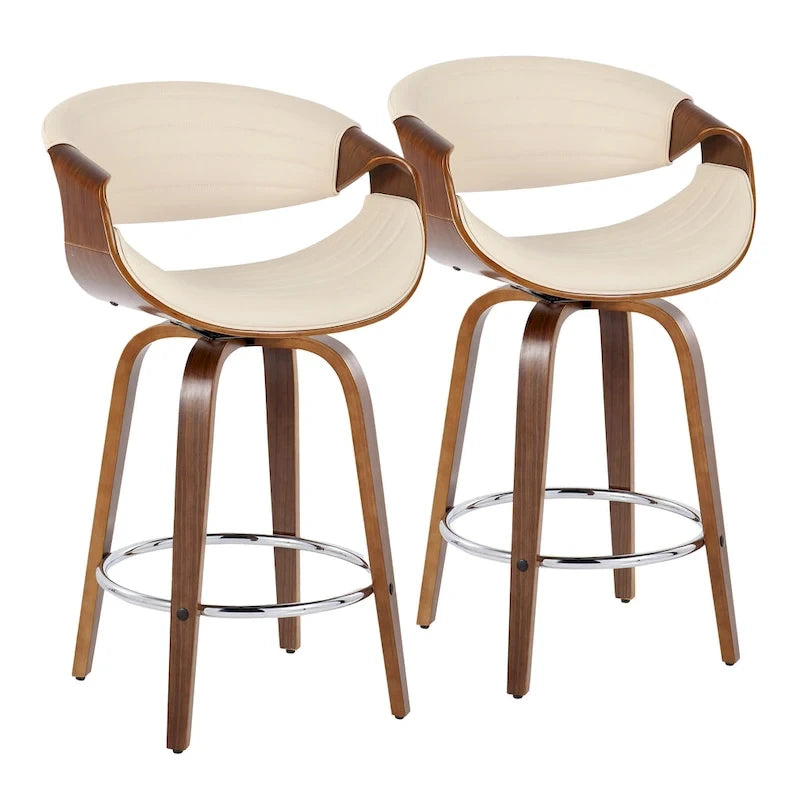 26-Inch Swivel Counter Stools with Bent Wood Legs & Round Footrest (Set of 2)