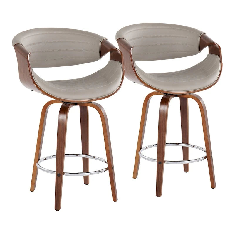 26-Inch Swivel Counter Stools with Bent Wood Legs & Round Footrest (Set of 2)