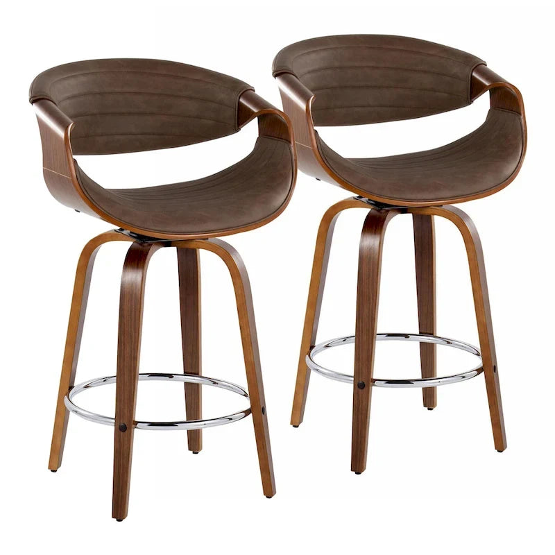 26-Inch Swivel Counter Stools with Bent Wood Legs & Round Footrest (Set of 2)