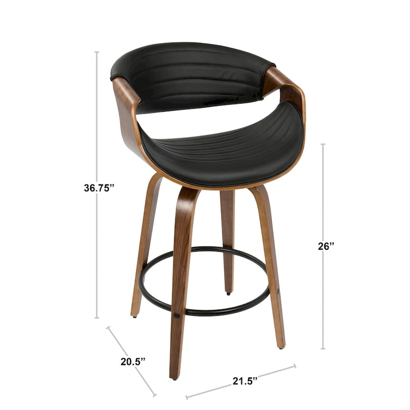 26-Inch Swivel Counter Stools with Bent Wood Legs & Round Footrest (Set of 2)