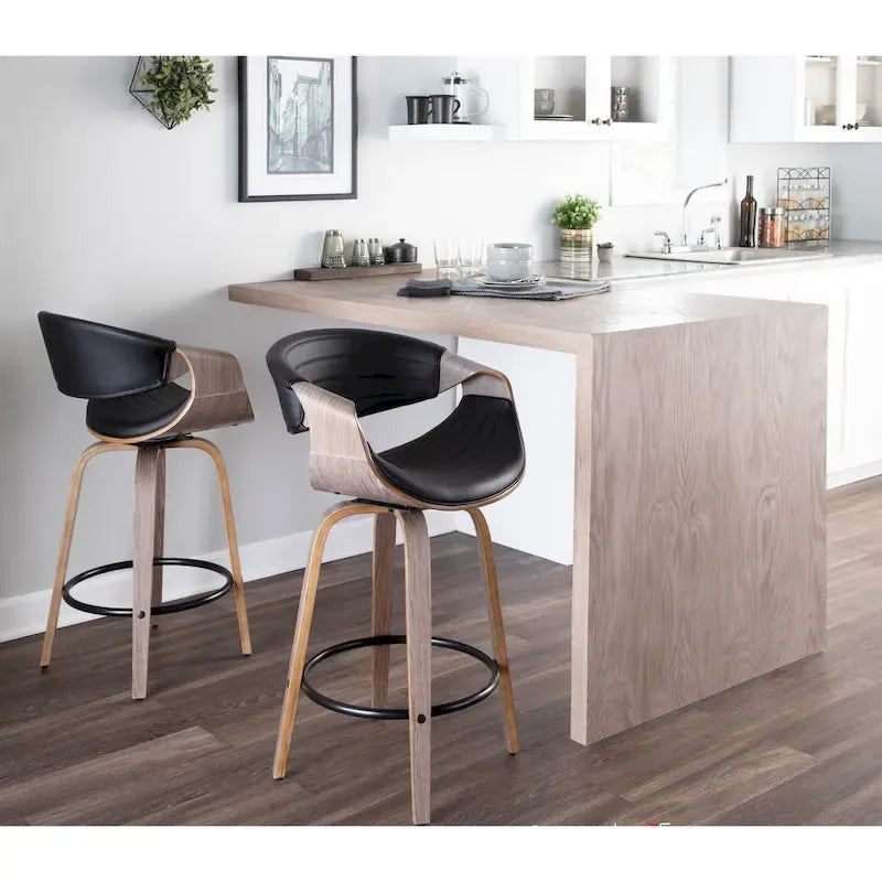 26-Inch Swivel Counter Stools with Bent Wood Legs & Round Footrest (Set of 2)