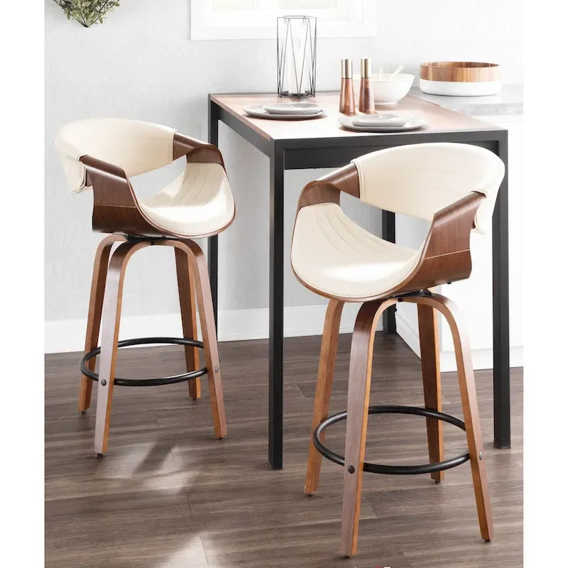 26-Inch Swivel Counter Stools with Bent Wood Legs & Round Footrest (Set of 2)