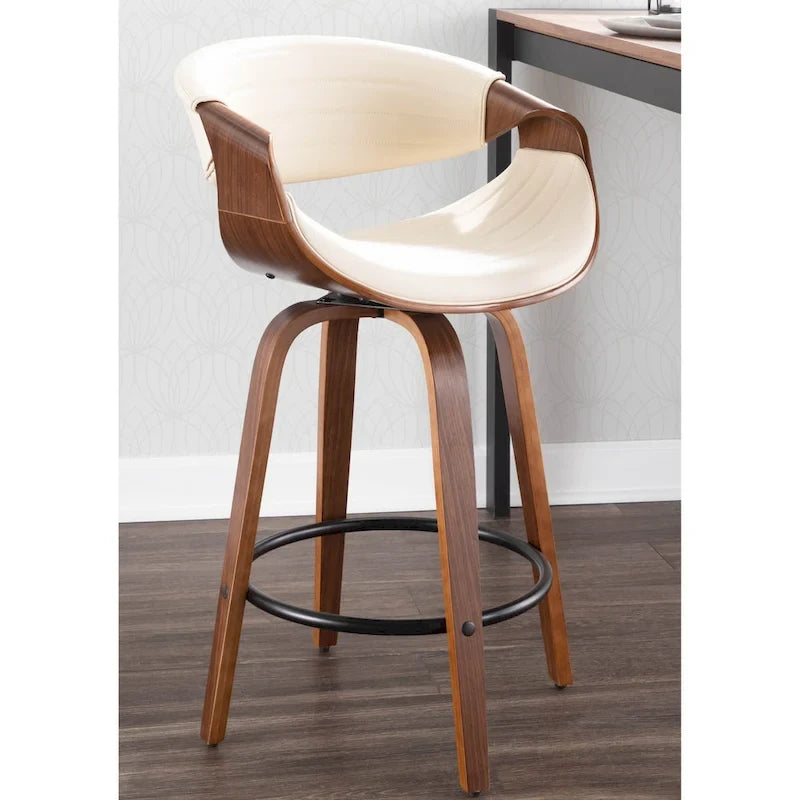 26-Inch Swivel Counter Stools with Bent Wood Legs & Round Footrest (Set of 2)