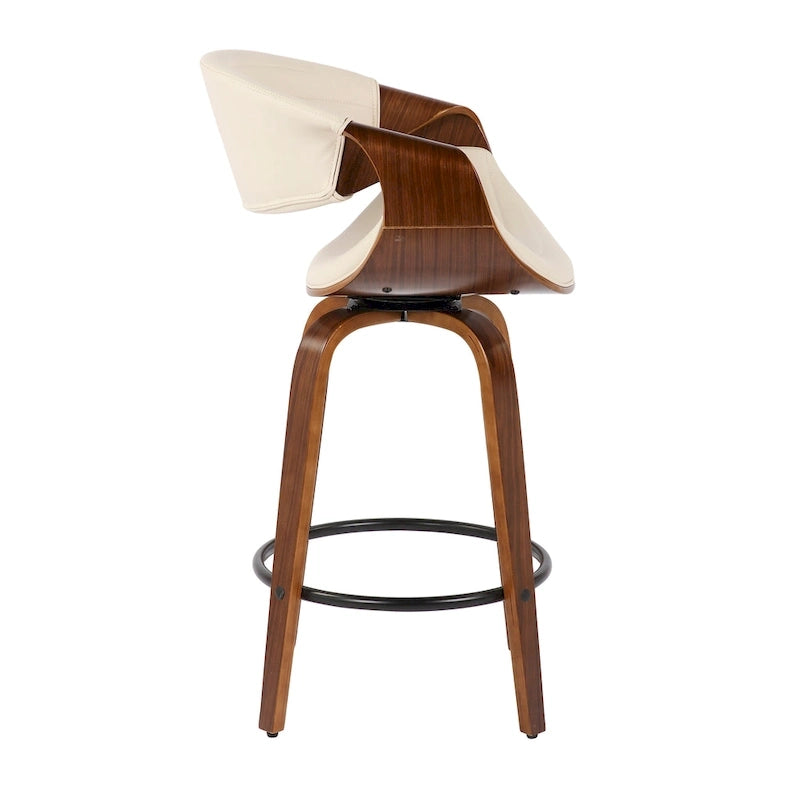 26-Inch Swivel Counter Stools with Bent Wood Legs & Round Footrest (Set of 2)