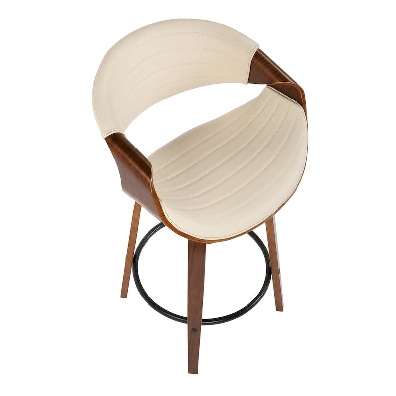 26-Inch Swivel Counter Stools with Bent Wood Legs & Round Footrest (Set of 2)