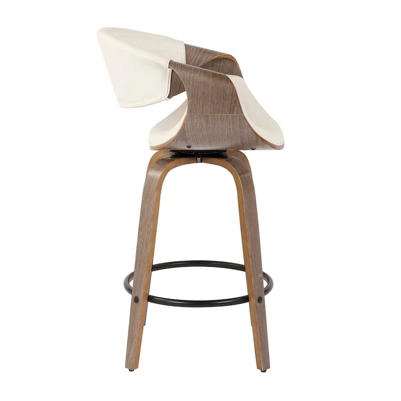26-Inch Swivel Counter Stools with Bent Wood Legs & Round Footrest (Set of 2)