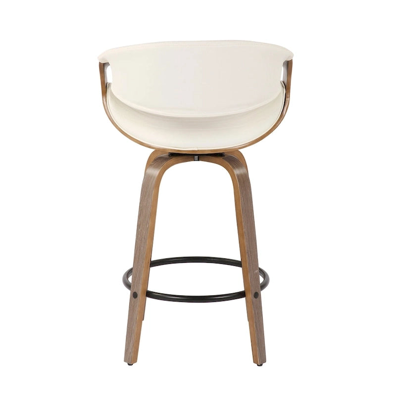 26-Inch Swivel Counter Stools with Bent Wood Legs & Round Footrest (Set of 2)