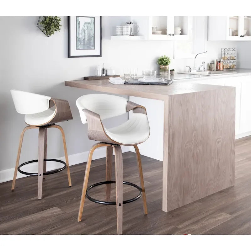 26-Inch Swivel Counter Stools with Bent Wood Legs & Round Footrest (Set of 2)
