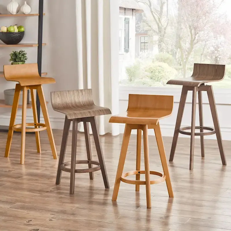 Ellery Mid-Century Modern Swivel Wood Stool (Set of 2) iNSPIRE Q Modern