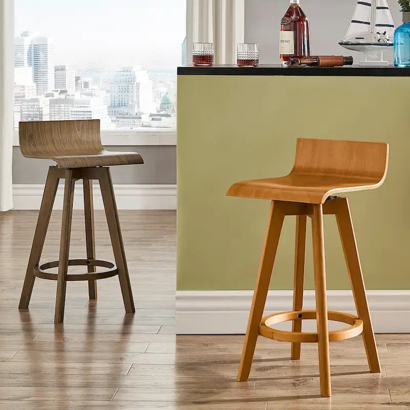 Mid-Century Modern Swivel Wood Stools (Set of 2)