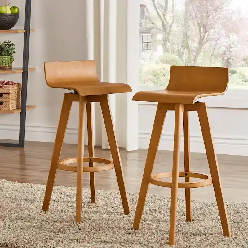 Mid-Century Modern Swivel Wood Stools (Set of 2)