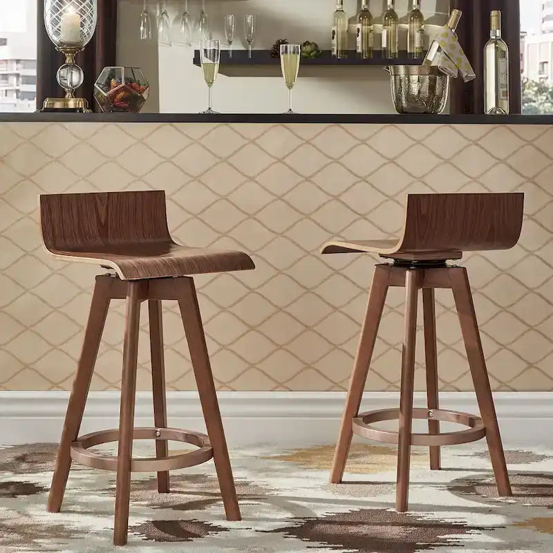Mid-Century Modern Swivel Wood Stools (Set of 2)