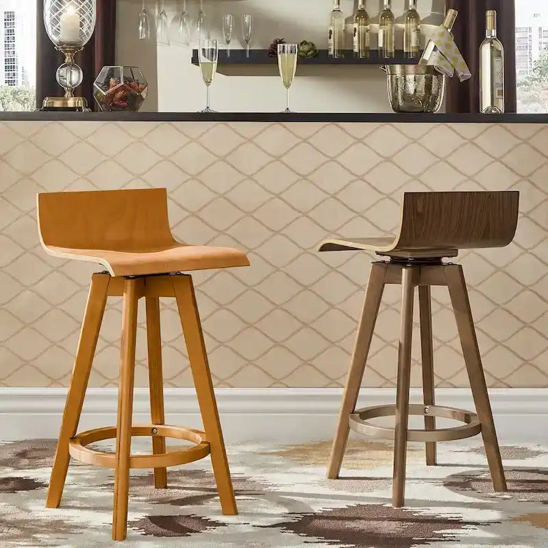 Mid-Century Modern Swivel Wood Stools (Set of 2)
