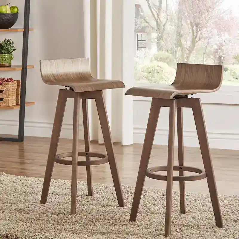 Mid-Century Modern Swivel Wood Stools (Set of 2)