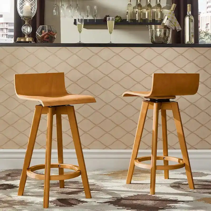 Mid-Century Modern Swivel Wood Stools (Set of 2)