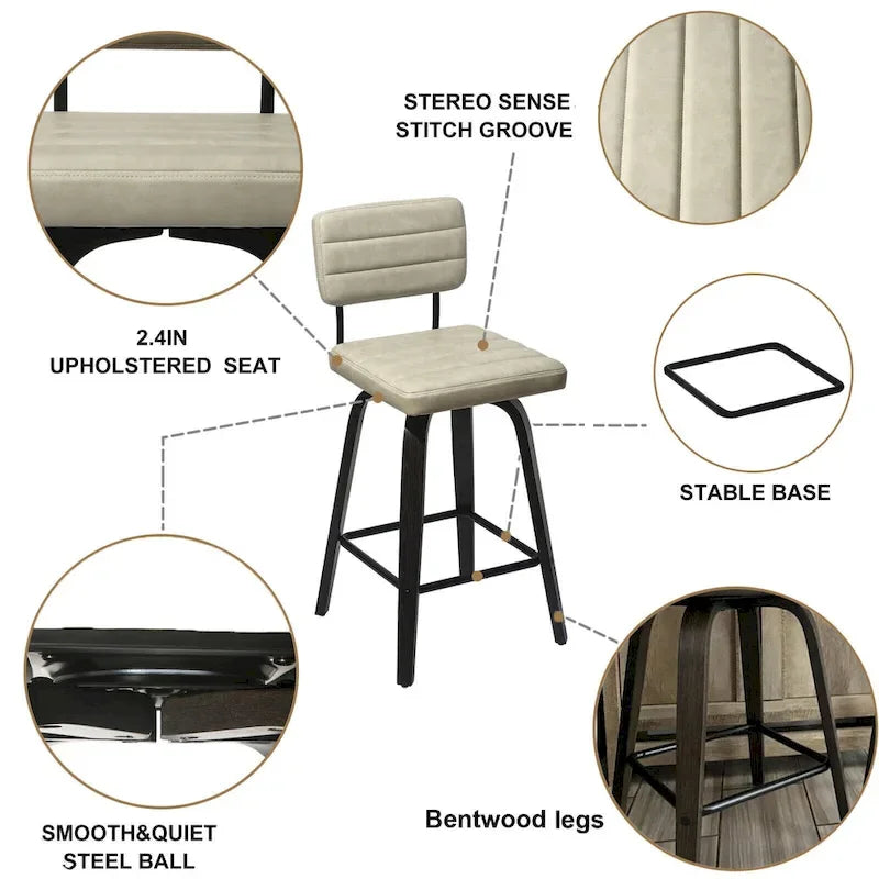 Counter-Height Swivel Bar Stools with Bentwood Legs