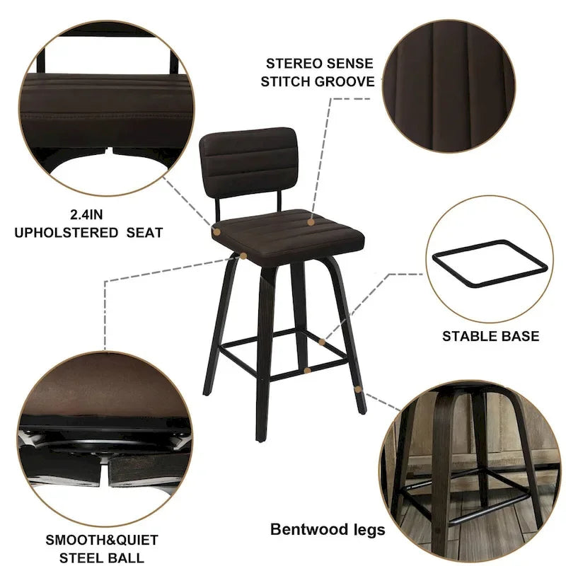 Counter-Height Swivel Bar Stools with Bentwood Legs